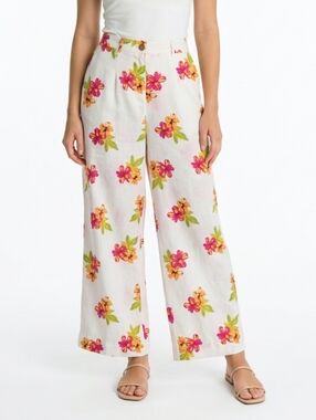 Rip Curl Cabana Pink & Yellow Floral Linen Blend Trousers Size L